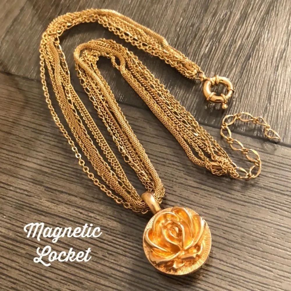 Vintage Mulit-Strand Magnetic Rose Basket Necklace , Rose Basket Locket
